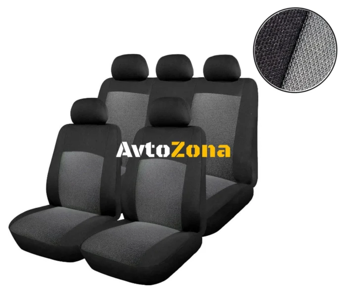Tapițerie auto universală, huse pentru scaune, set complet, 9 bucăți gri-negru