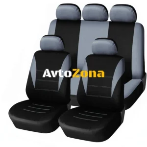 Tapițerie universală, set complet de huse pentru scaunele față și spate, material textil gri-negru