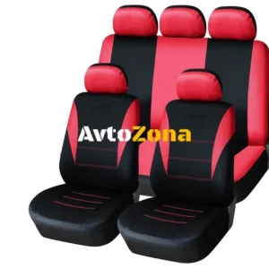 Tapițerie universală, set complet de huse pentru scaunele din față și din spate, material textil roșu și negru