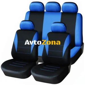 Tapițerie universală, set complet de huse pentru scaunele față și spate, material textil albastru-negru