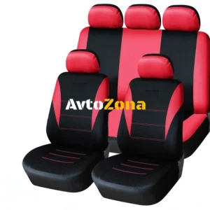 Tapițerie universală, set complet de huse pentru scaunele din față și din spate, material textil roșu și negru