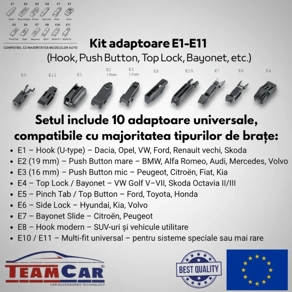 Ștergătoare TeamCar® BMW Seria 3 E90/E91/E92/E93 (2005–2012) – Set Față