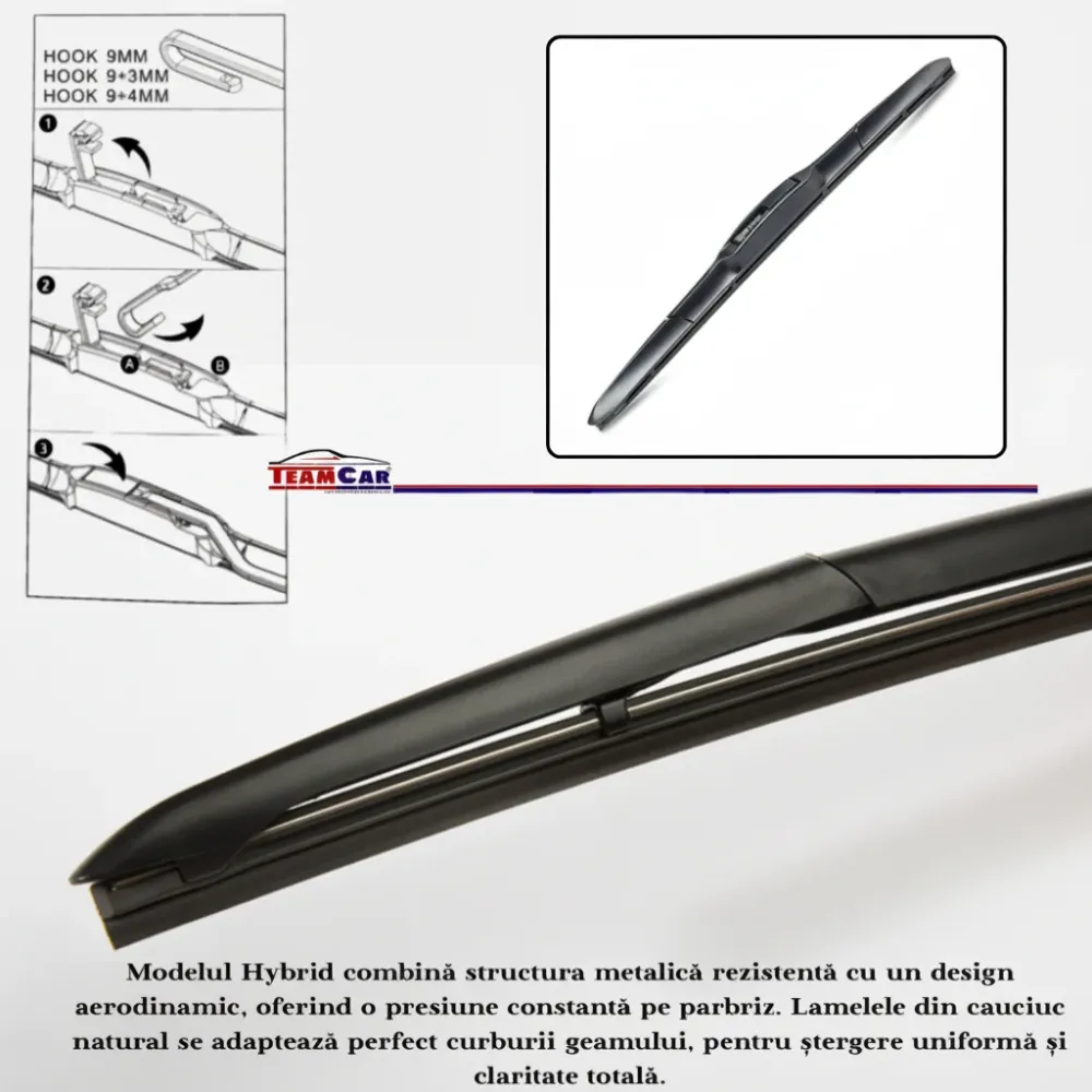 Ștergător parbriz auto TeamCar® 24 inch (610 mm) - Hybrid - Universal