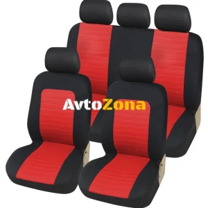 Universal auto tapițerie scaune acoperă set complet 9 bucăți roșu negru