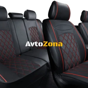 Universal piele auto tapițerie 5 piese negru cu roșu